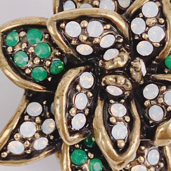 Vintage Signed Heidi Daus Gold Tone Green Crystal Floral Clip-On Earrings - Picture 5 of 10